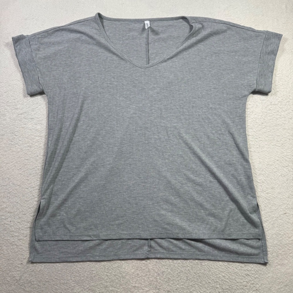 Zenana Ribbed V-Neck T-Shirt Womens XL Gray Excellent Cuffed High-Low RT-8032AB